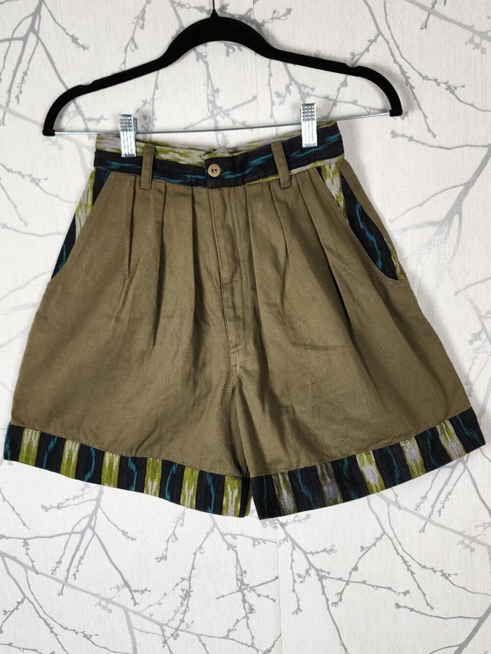 Savage Guatemala Green Cotton High Rise Pleated Shorts